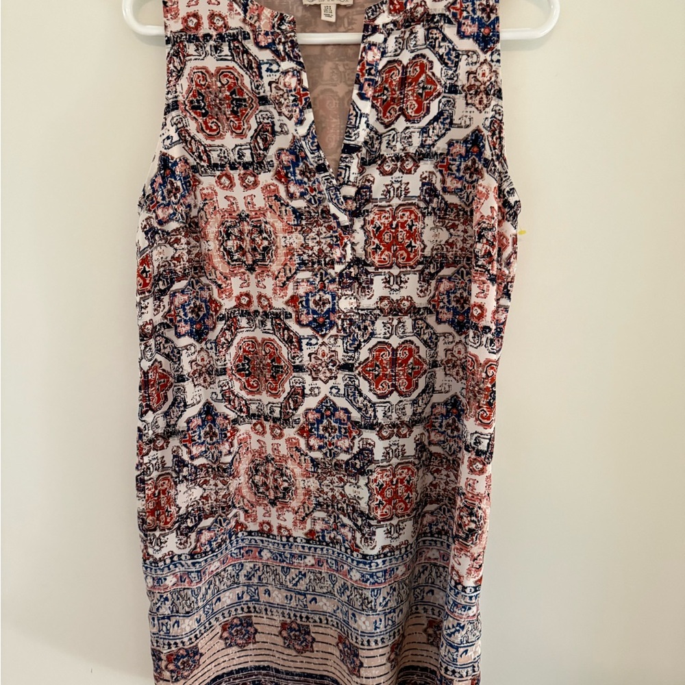 Sleeveless Patterned Dress - Red and Blue